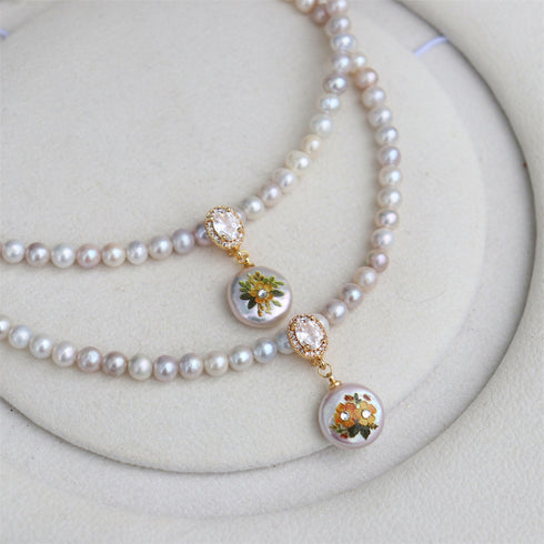 Hand-Painted Bee & Flower Baroque Pearl Clip Pendant Only - House Of Pearls