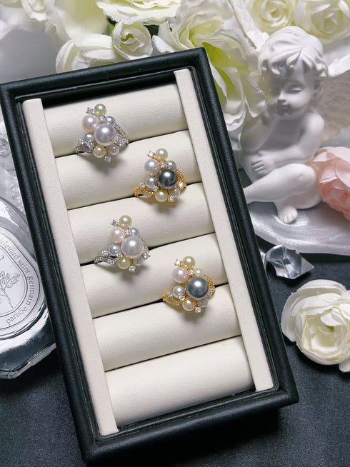 Three Colors Seawater Japanese Akoya Pearl Ring four-ring set by House Of Pearls.