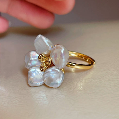 Keshi Pearl Flower Petal Earrings and Ring Set - House Of Pearls