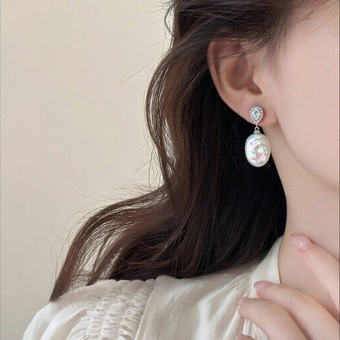 Coin Baroque Freshwater Pearl Drop Sparkling Cubic Zirconia Earrings - Earrings made with hand-selected pearls from House of Pearls