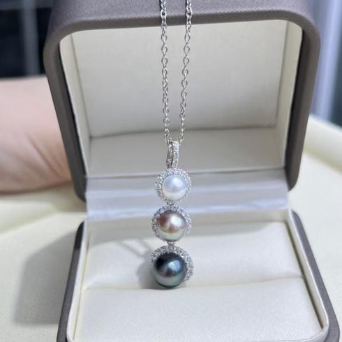 Three Pearls Radiant Trio Pearl Pendant Necklace - House Of Pearls