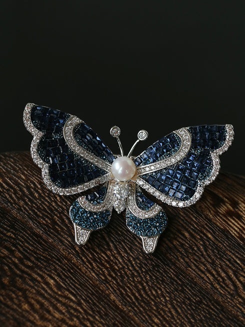 5–6mm Freshwater Pearl Blue Butterfly Brooch - Brooch made with hand-selected pearls from House of Pearls