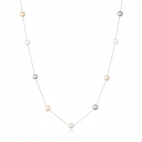 5-6mm Silver & White Pearls Tincup Necklace - Necklaces made with hand-selected pearls from House of Pearls