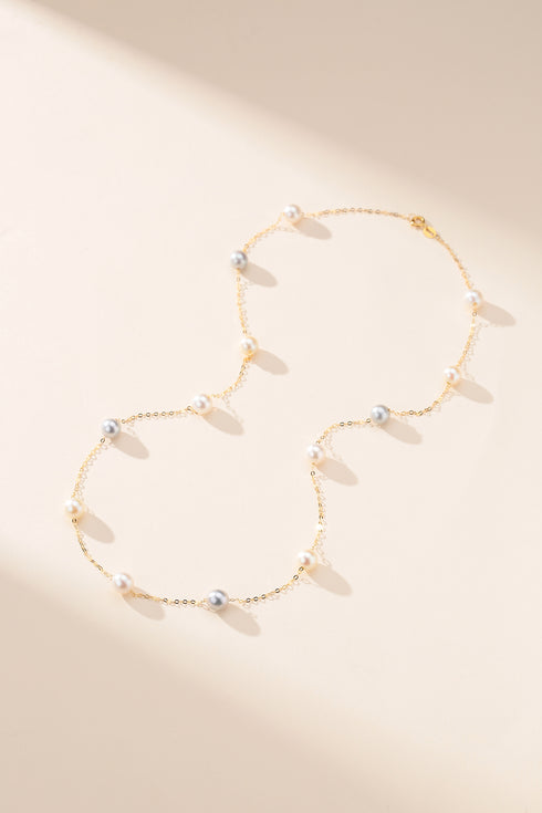 5-6mm Silver & White Pearls Tincup Necklace - Necklaces made with hand-selected pearls from House of Pearls