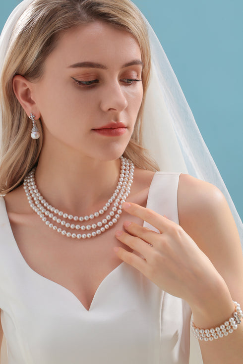 5-6mm Triple Twisted Strand Freshwater Pearl Necklace and Bracelet Set(Purchase Individually) - Necklaces made with hand-selected pearls from House of Pearls