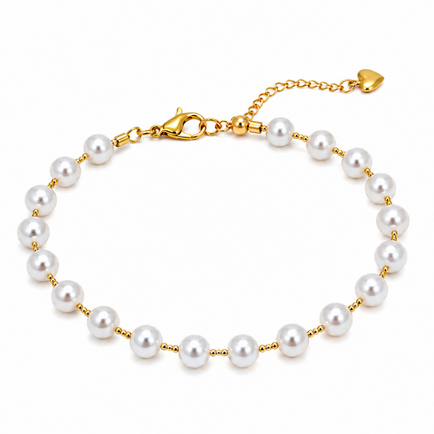 5–6mm Freshwater Pearl Dainty Station Bracelet with gold-tone beads and adjustable extender.