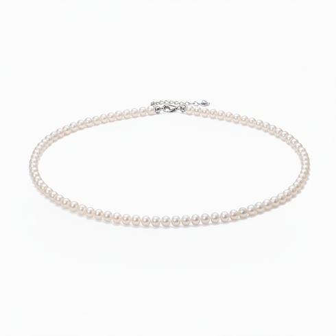 Aurora White Freshwater Pearl Strand Necklace, 5-6mm, certified, House Of Pearls