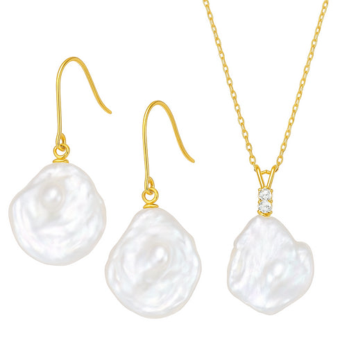 Petal-Shaped Floral Baroque Pearl Necklace and Earrings Set - Sets made with hand-selected pearls from House of Pearls