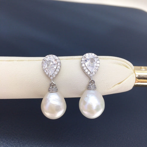 9-11mm Baroque Freshwater Pearl Drop Sparkling Cubic Zirconia Earrings - Earrings made with hand-selected pearls from House of Pearls