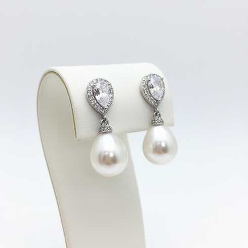 9-11mm Baroque Freshwater Pearl Drop Sparkling Cubic Zirconia Earrings - Earrings made with hand-selected pearls from House of Pearls