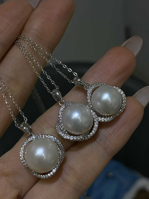 11-12mm White Freshwater Pearl & Rose Pendant Necklace - Necklaces made with hand-selected pearls from House of Pearls