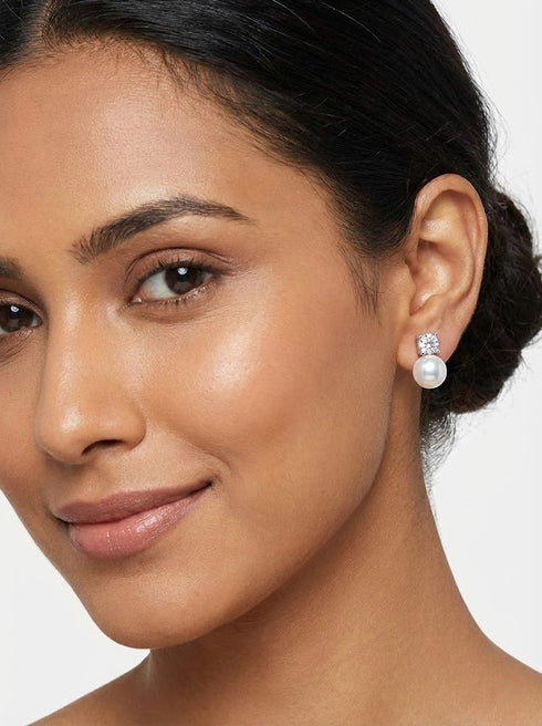 6.5-7mm Aurora White Freshwater Pearl Sasha Stud Earrings 5A High Luster