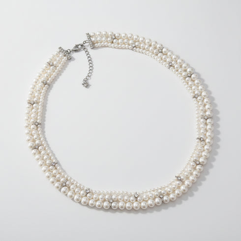 Triple Strand Freshwater Pearl Cubic Zirconia Necklace