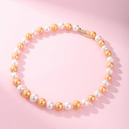 10-11mm Dyed Golden and White Freshwater Pearl Necklace - House Of Pearls