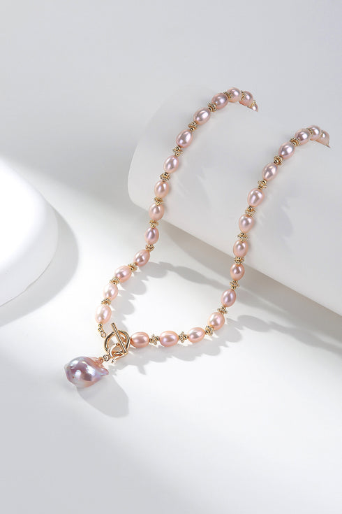 Purple Rice Pear Beads Baroque Pearl Pendant Necklace - House Of Pearls