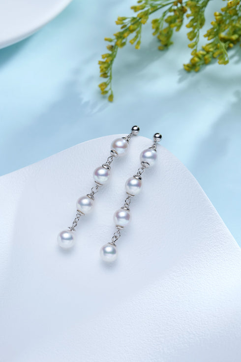 Pair of 6-7mm freshwater pearl drop earrings with silver-tone chain and high-luster pearls