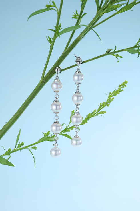 Pearl drop earrings, freshwater 6-7mm, silver settings, 2 earrings, House Of Pearls