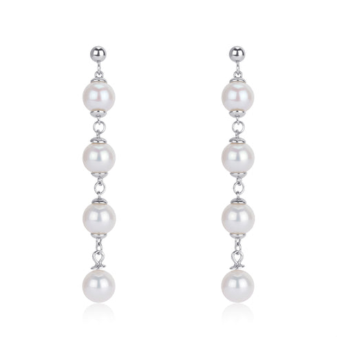 Pearl drop earrings, 6–7mm freshwater pearls on silver-tone links; pair.