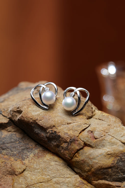 6–7mm Freshwater Pearl Heart Earrings - Earrings made with hand-selected pearls from House of Pearls