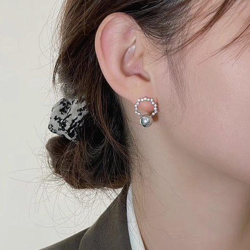 6-7mm Silver Blue Akoya Pearl & Cubic Zirconia Halo Stud Earrings - Earrings made with hand-selected pearls from House of Pearls