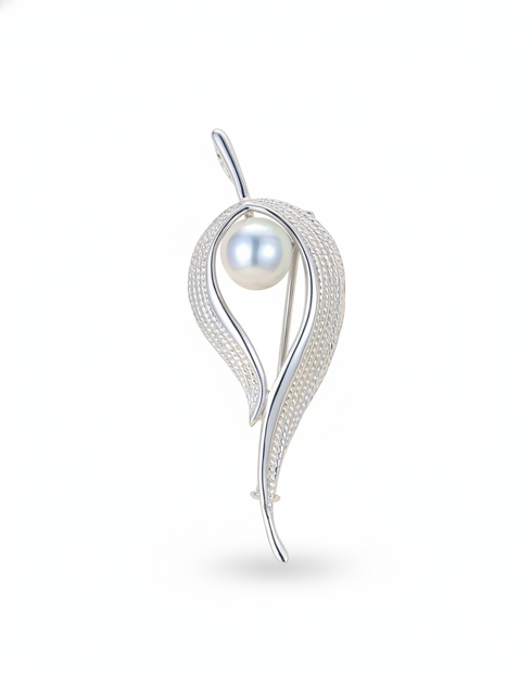 6-7mm Silver Blue Akoya Pearl Leaf Brooch - Brooch made with hand-selected pearls from House of Pearls