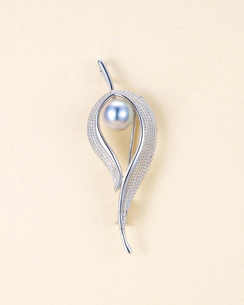 6-7mm Silver Blue Akoya Pearl Leaf Brooch - Brooch made with hand-selected pearls from House of Pearls