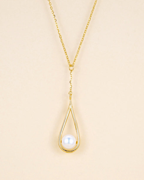 6-7mm White Freshwater Pearl Teardrop Pendant Necklace, gold-tone chain, House Of Pearls
