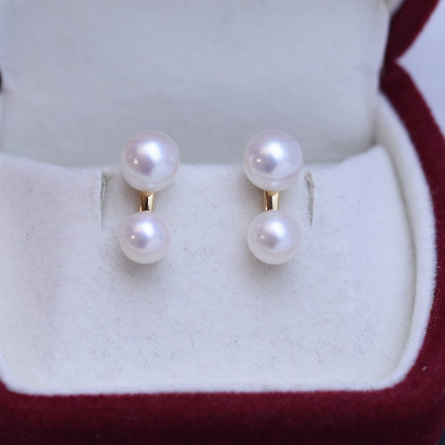 Pair of 6-8mm dual freshwater pearl earrings with gold-tone posts, white, House Of Pearls JT