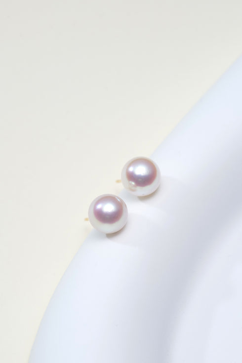 9-9.5mm Akoya Pearl Stud Earrings, 18K Gold by House Of Pearls; three pinkish-white lustrous pearls shown