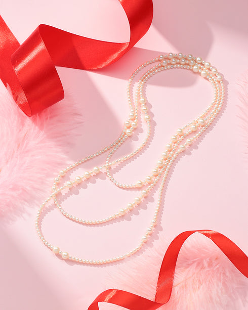 62" Large & Small White Freshwater Pearl Long Rope Necklace - Necklaces made with hand-selected pearls from House of Pearls