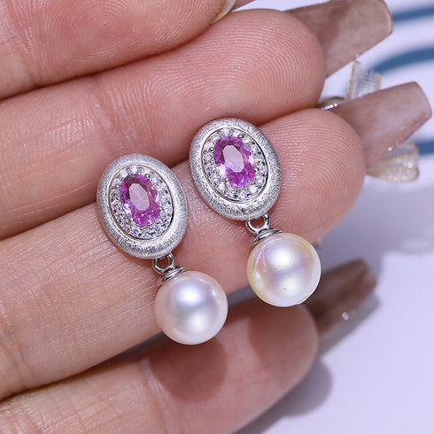 10-11mm Pink Cubic Zirconia Edison Pearl Earrings - House Of Pearls