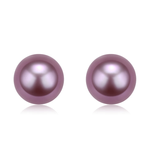 Purple Round Pearl Stud Earrings
