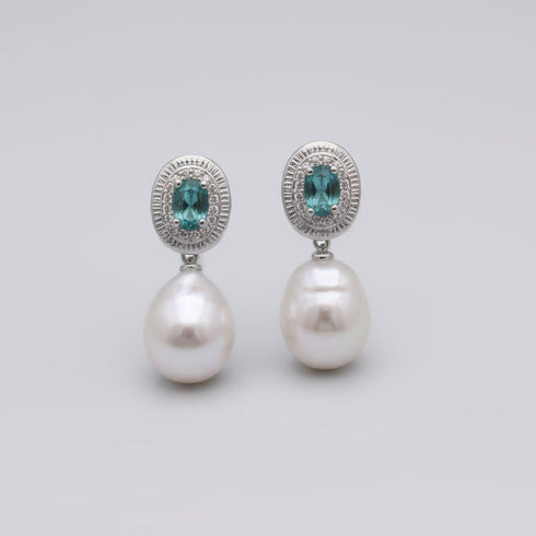 9-11mm Baroque Freshwater Pearl Drop Emerald Accent Earrings - Earrings made with hand-selected pearls from House of Pearls