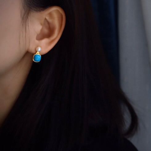 Blue Turquoise and Freshwater Pearl Drop Earrings - House Of Pearls