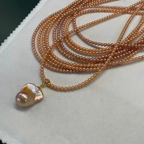 3-4mm Pink Rice Beads Baroque Pearl Pendant - House Of Pearls