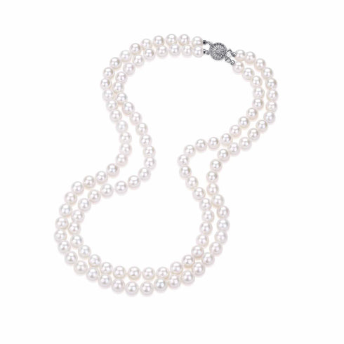7.5-8.0mm Double Strand White Freshwater Pearl Necklace - Necklaces made with hand-selected pearls from House of Pearls