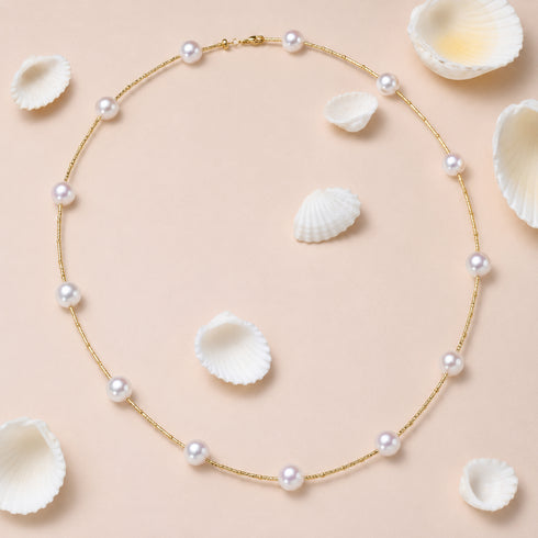 Pearl necklace with 7.5–8.0mm Japanese Akoya pearls on 18K gold chain by House Of Pearls - TA