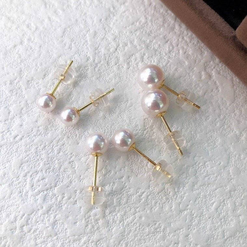 7.5-8mm White Akoya Pearl Stud Earrings 18K Gold - Earrings made with hand-selected pearls from House of Pearls