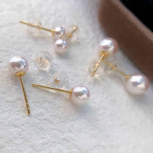 7.5-8mm White Akoya Pearl Stud Earrings 18K Gold - Earrings made with hand-selected pearls from House of Pearls