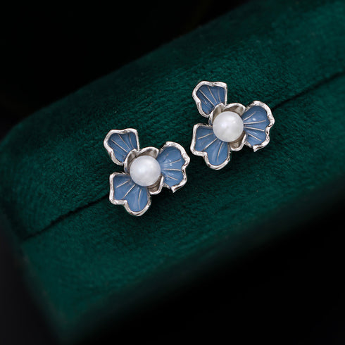 7-7.5mm Blue Floral Pearl Earrings - Earrings made with hand-selected pearls from House of Pearls