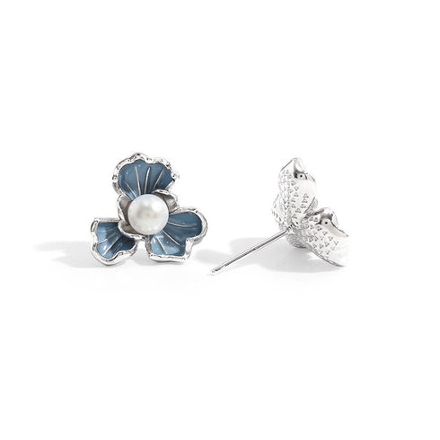 7-7.5mm Blue Floral Pearl Earrings - Earrings made with hand-selected pearls from House of Pearls
