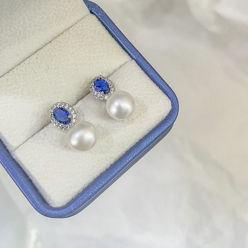 7-8mm Blue Crystal CZ Pearl Earrings - Earrings made with hand-selected pearls from House of Pearls