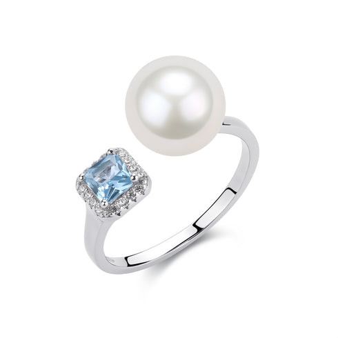 7-8mm Freshwater Pearl Blue Crystal Ring - Rings made with hand-selected pearls from House of Pearls