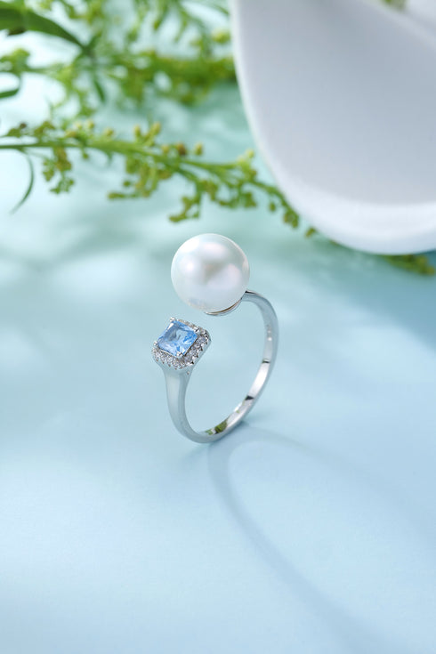 7-8mm Freshwater Pearl Blue Crystal Ring - Rings made with hand-selected pearls from House of Pearls