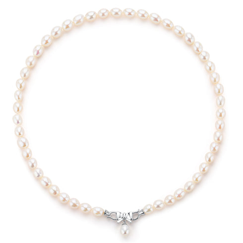 7-8mm Freshwater Pearl Bow Pendant Necklace - Necklaces made with hand-selected pearls from House of Pearls