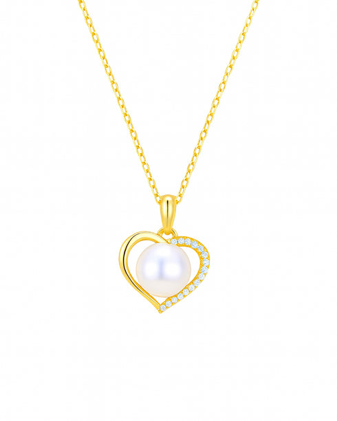 7–8mm Freshwater Pearl Half Zirconia Heart Pendant Necklace - Necklaces made with hand-selected pearls from House of Pearls