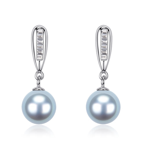 7-8mm Silver Blue Akoya Pearl Drop Earrings - Earrings made with hand-selected pearls from House of Pearls