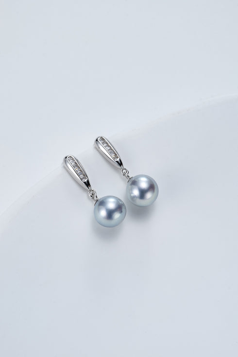 7-8mm Silver Blue Akoya Pearl Drop Earrings - Earrings made with hand-selected pearls from House of Pearls