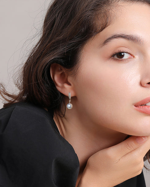 7-8mm Silver Blue Akoya Pearl Drop Earrings - Earrings made with hand-selected pearls from House of Pearls