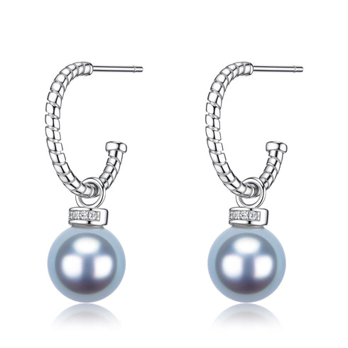7-8mm Silver Blue Akoya Pearl Open Hoop Earrings - Earrings made with hand-selected pearls from House of Pearls